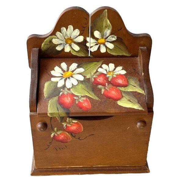 Vintage Solid Wood Recipe Box & Washboard Strawberry Motif Rustic Kitchen Decor - Picture 4 of 11